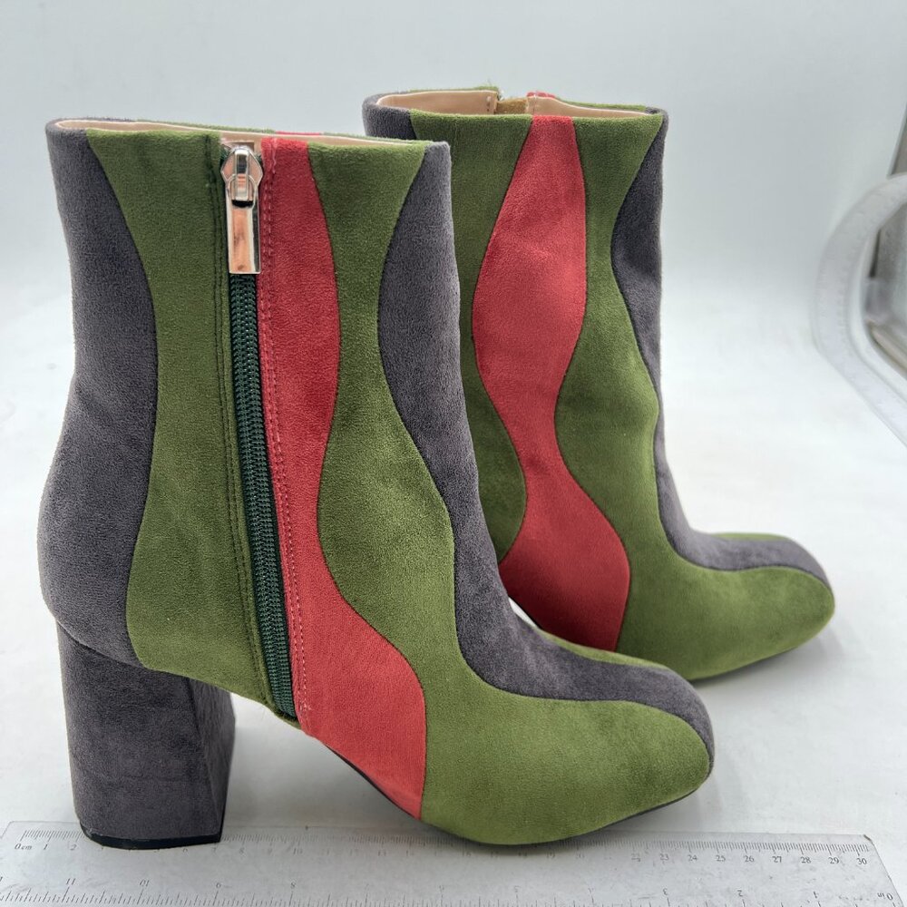 Fowt Green Patchwork Squared Toe Ankle Boots Bloc… - image 3